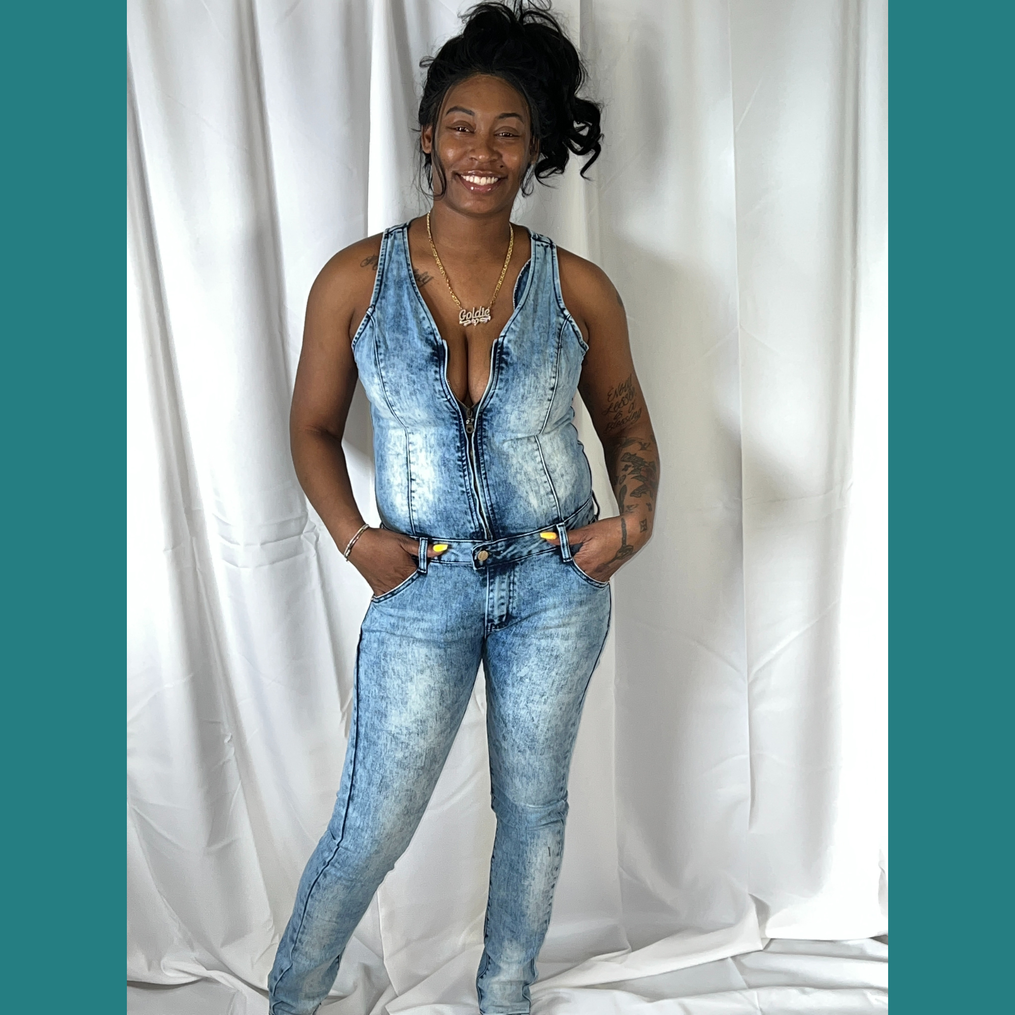 S＆TWheaton Denim All In One Womens Denim Jumpsuit Overalls Zip Front Collared all in one one